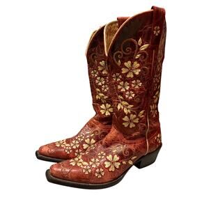 Shyanne Floral Embroidered Size 8 Mexican Made Red Leather Western Cowboy Boots